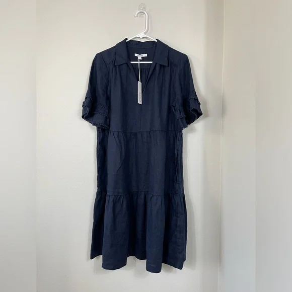 Chico's Dresses Chicos Short Solid Linen Sundress Blue Classic